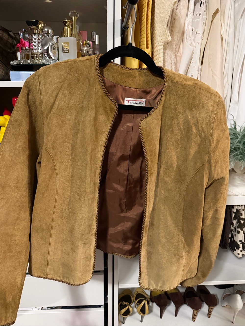 Talbots Camel Suede Open-Front Leather Jacket